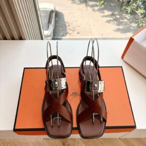 Hermes Women Brown Leather Sandals