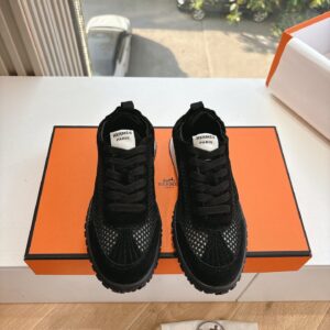 Hermes Women Black Suede Mesh Sneakers