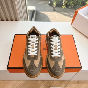 Hermes Women Brown Suede Sneakers