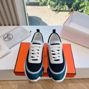 Hermes Women Navy Blue White Mesh Sneakers
