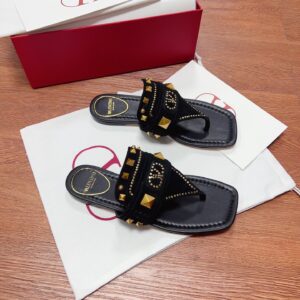 Valentino Women Black Suede Studded Sandals