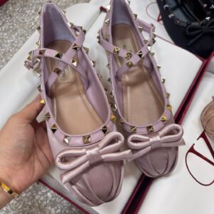 Valentino Women Pink Satin Studded Flats