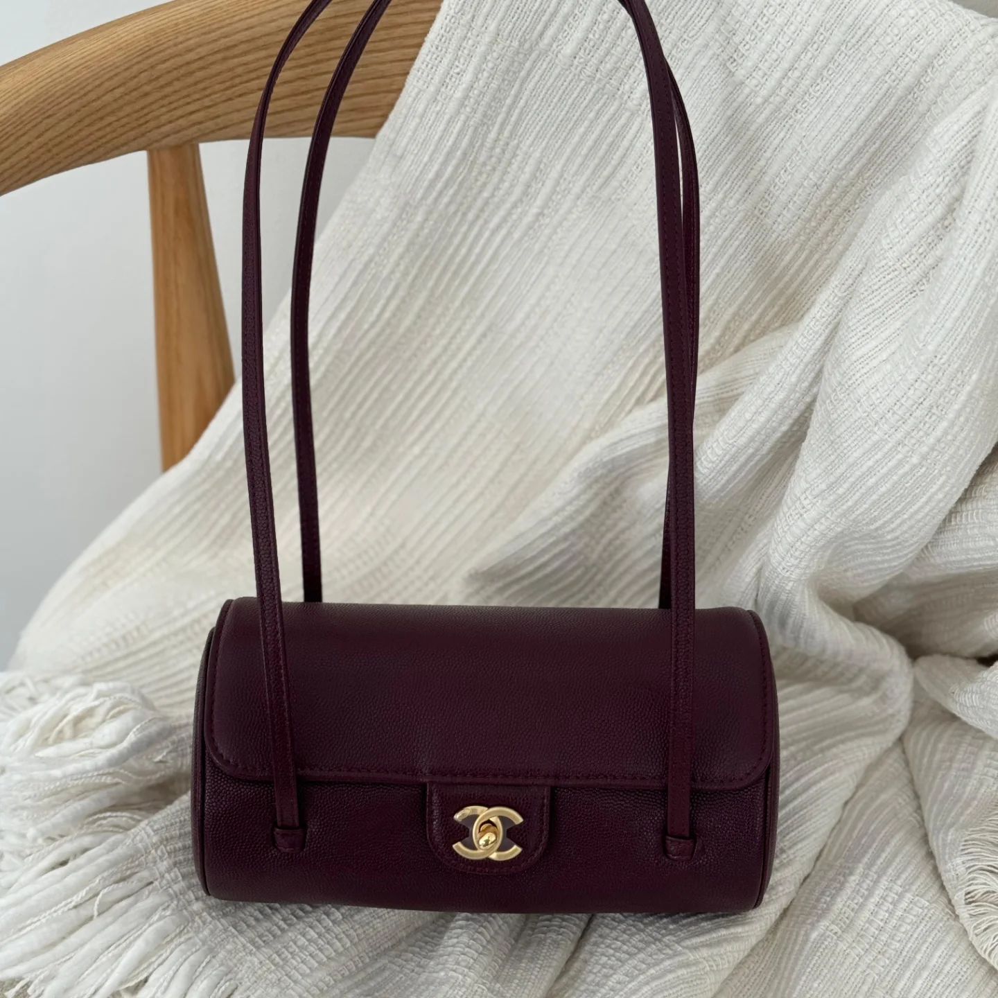 Chanel Preppy Coco Small Bowling Bag in Burgundy