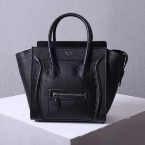Celine Black Drummed Leather Nano Luggage Tote Bag
