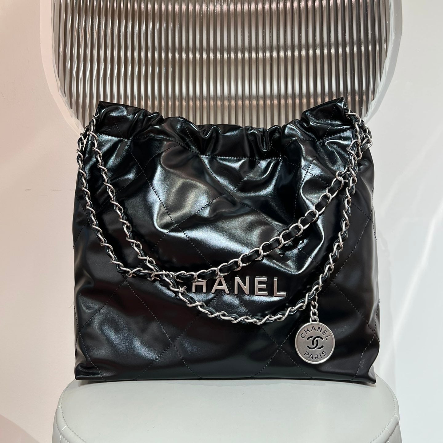 CHANEL 22 Small Black Sliver Hardware