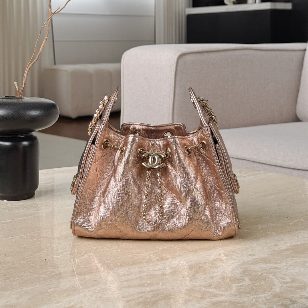 CHANEL 25 Bag Mini Rose Gold Caviar Leather